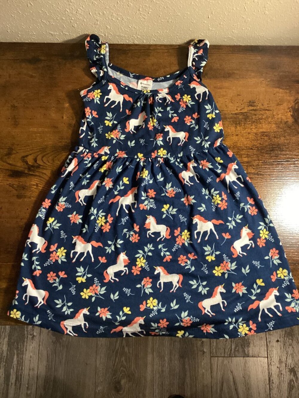 Navy Unicorn & Floral Print Sleeveless Dress
